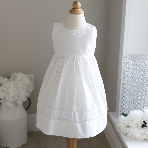 Strasburg Dress White Cotton Ivory Micro Floral Lace Vacation Beach Portrait - Picture 2 of 9